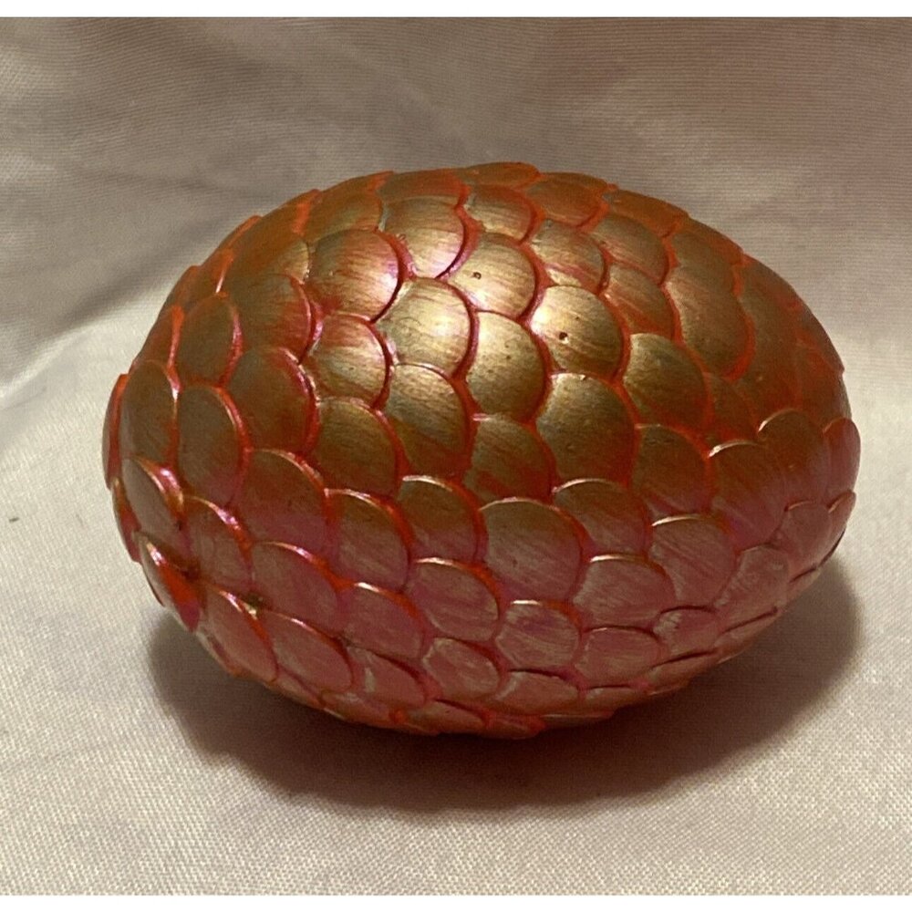 Handmade Orange Pink Iridescent Dragon Egg 2.5" Gold Metal Scales - Picture 6 of 9